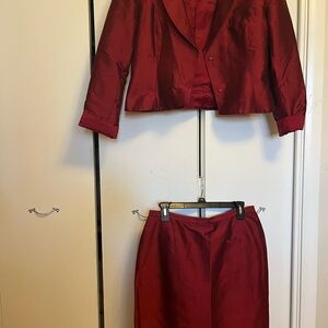 Moda International Deep Red Blazer and Skirt Ensemble